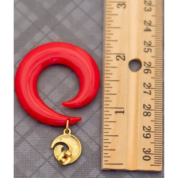 Flashy Vintage Red Spirals Dangle Earrings by Avon - G26 - Picture 2 of 2